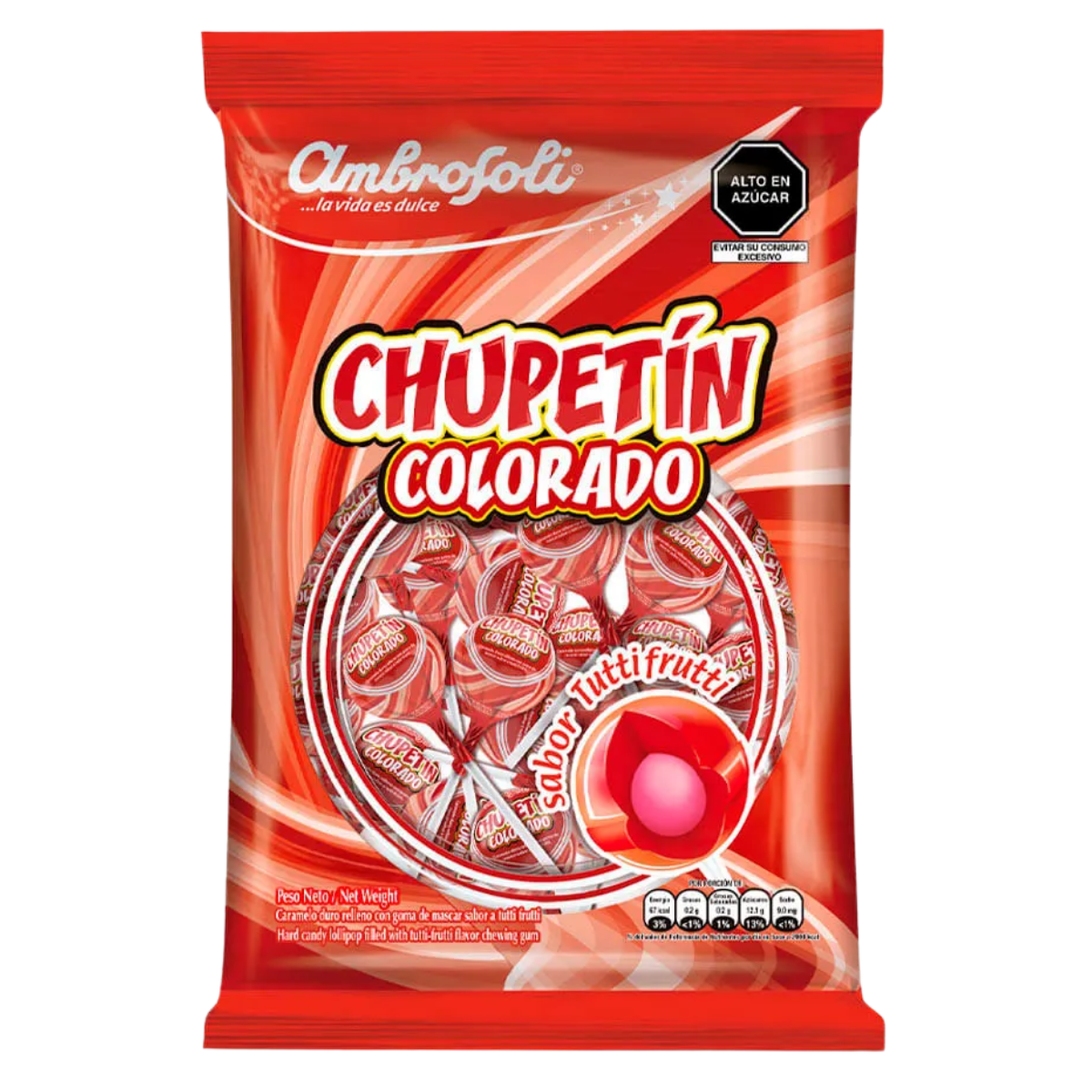 CHUPETÍN COLORADO TUTTI FRUTTI X 24 UND